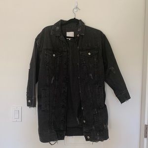 Zara long black denim distressed jacket